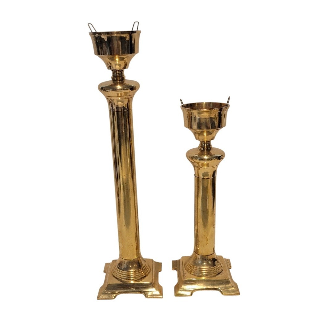 Vintage Brass Candlestick Holders Set Tall‎ Ornate Square Base Pair